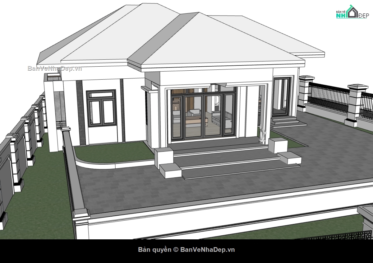 su biệt thự,sketchup biệt thự,su biệt thự 1 tầng,biệt thự 1 tầng su