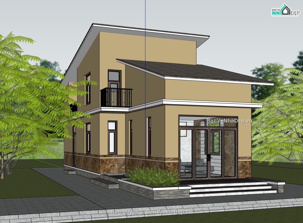 su nhà phố,sketchup nhà phố,nhà phố 2 tầng