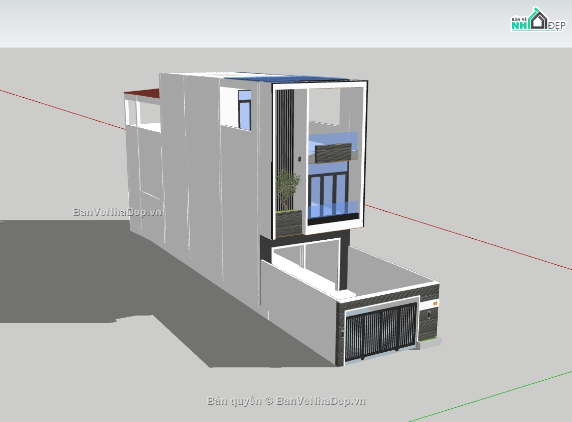 nhà phố 3 tầng,su nhà phố,sketchup nhà phố,sketchup 2 tầng