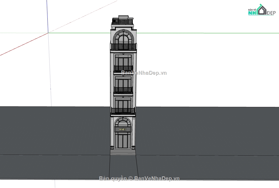 su nhà phố,sketchup nhà phố,nhà phố 5 tầng