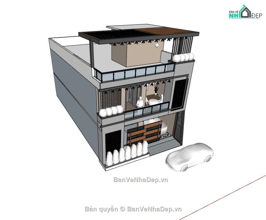 nhà phố 2 tầng,sketchup nhà phố 2 tầng,su nhà phố 2 tầng