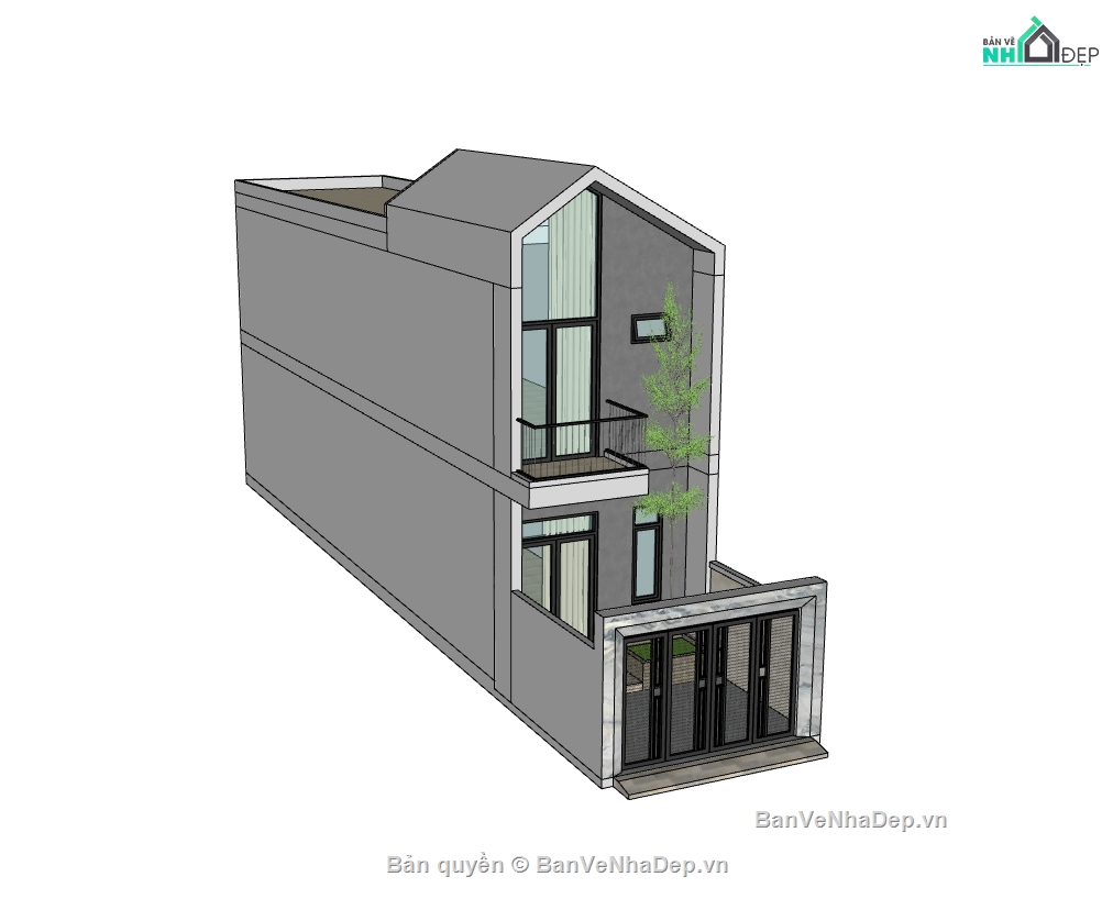 nhà phố 2 tầng 4x20m,su nhà phố,sketchup nhà phố