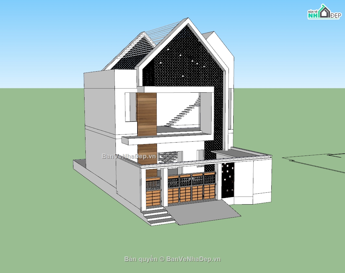 nhà phố 3 tầng,su nhà phố,sketchup nhà phố