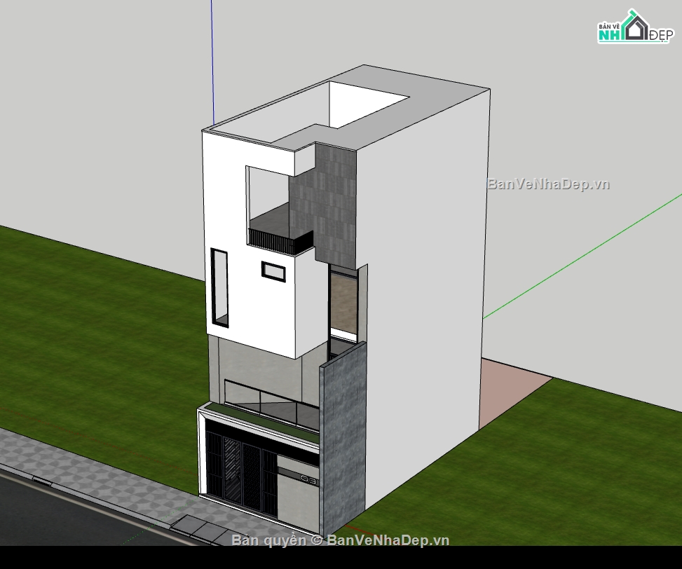 su nhà phố,sketchup nhà phố,nhà phố 4 tầng