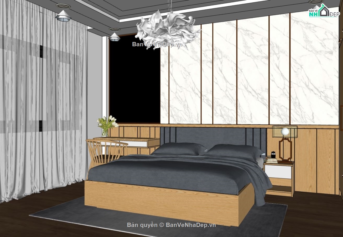 thiết kế phòng ngủ sketchup,phòng ngủ sketchup,model su phòng ngủ,file su nội thất phòng ngủ