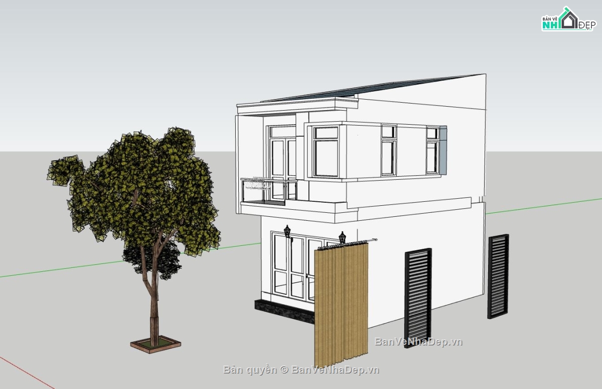 nhà phố 2 tầng,phối cảnh nhà phố 2 tầng,file sketchup nhà phố hiện đại,model su nhà phố 2 tầng