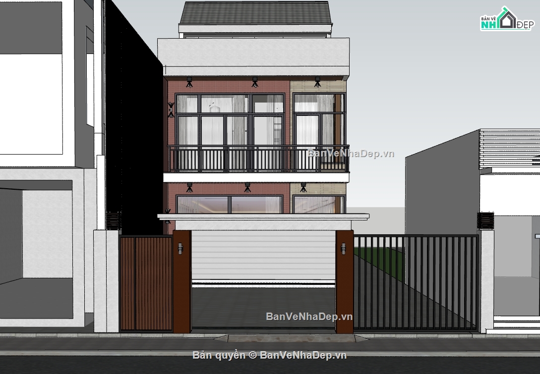 su nhà phố,sketchup nhà phố,nhà phố 2 tầng