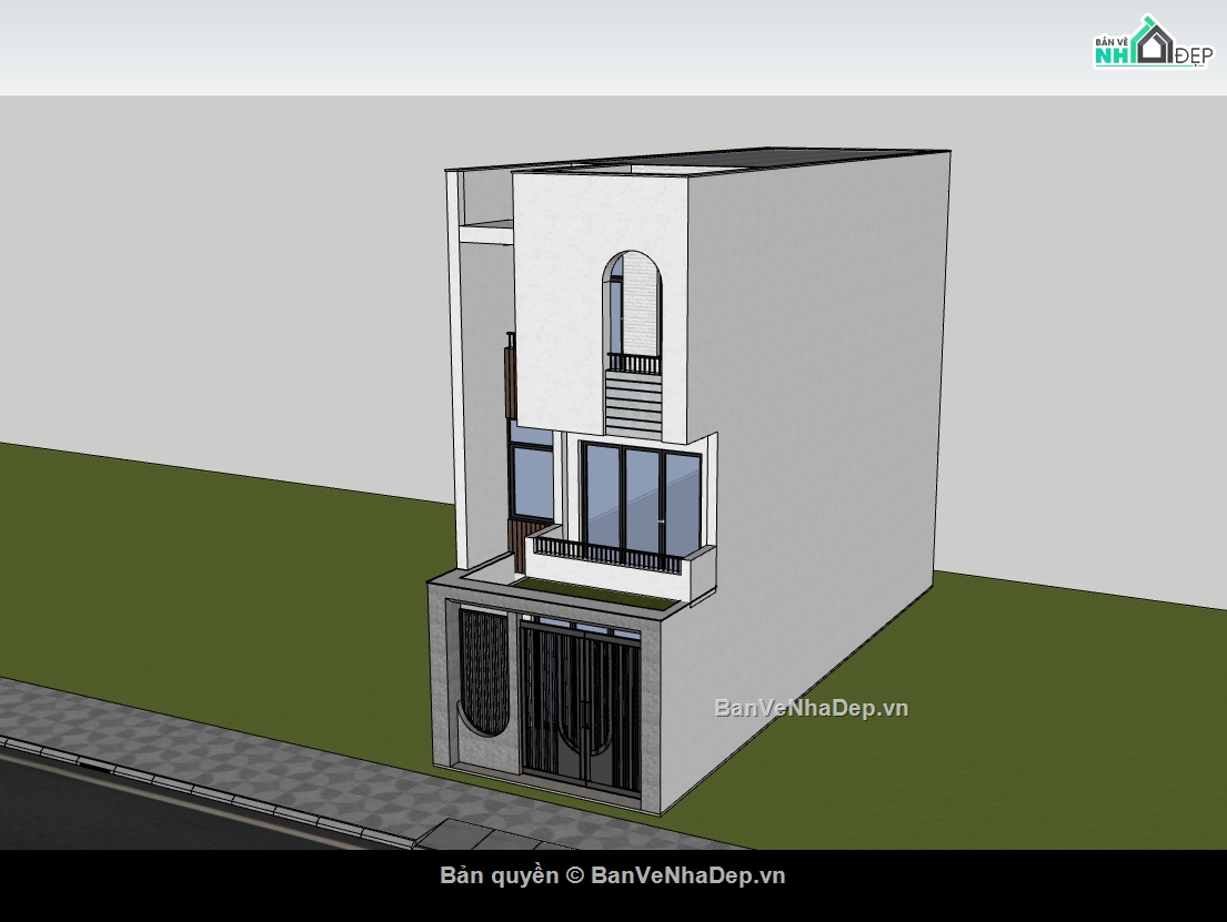 nhà phố 3 tầng,nhà 3 tầng,sketchup nhà phố 3 tầng