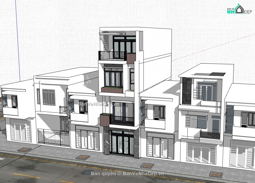 nhà 4 tầng,su nhà phố 4 tầng,sketchup nhà phố