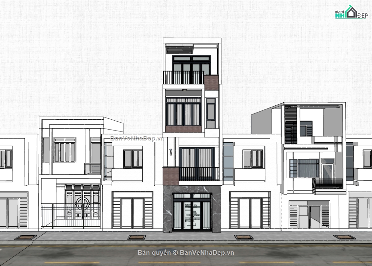 nhà 4 tầng,su nhà phố 4 tầng,sketchup nhà phố