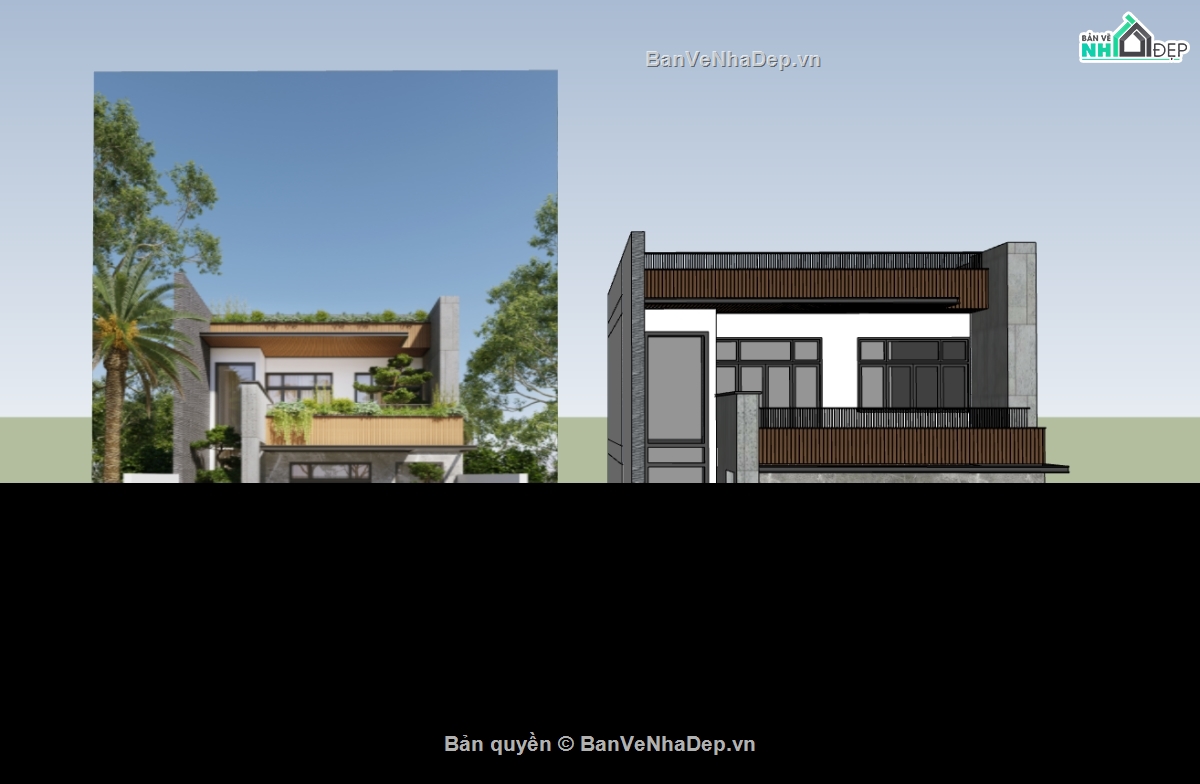 biệt thự 2 tầng,su biệt thự,sketchup biệt thự