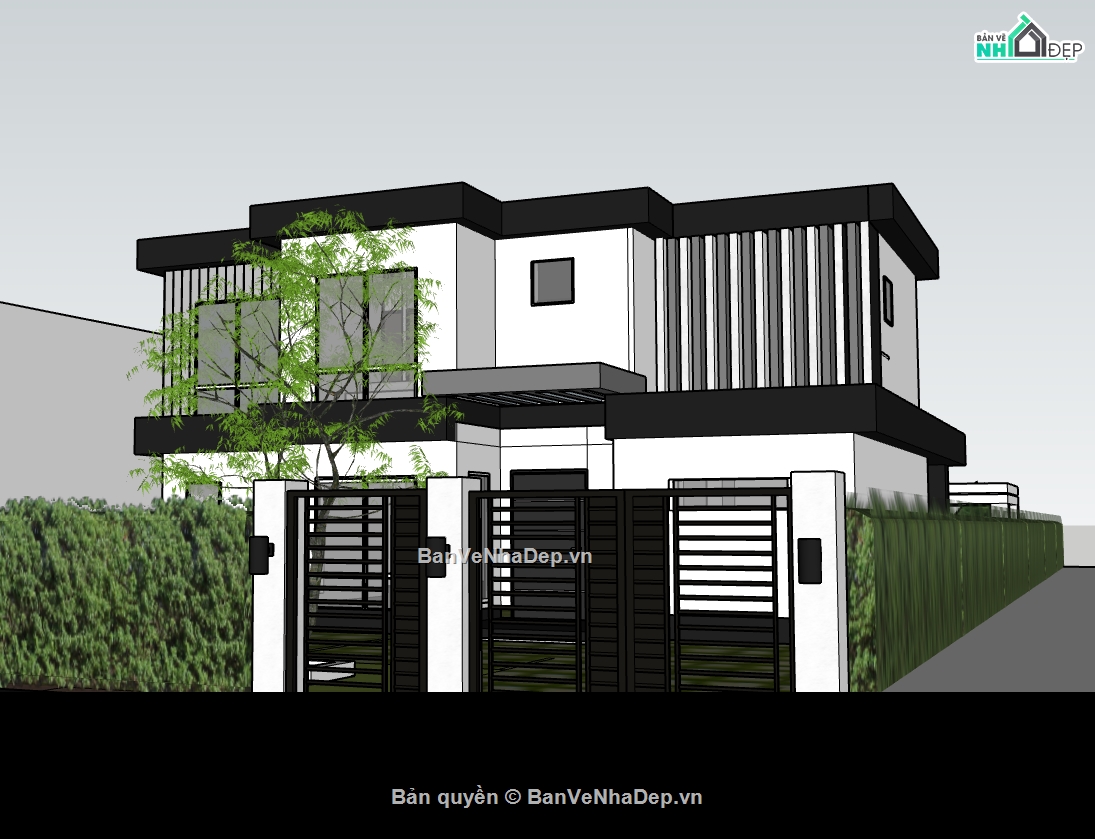 biệt thự 2 tầng,su biệt thự,sketchup biệt thự