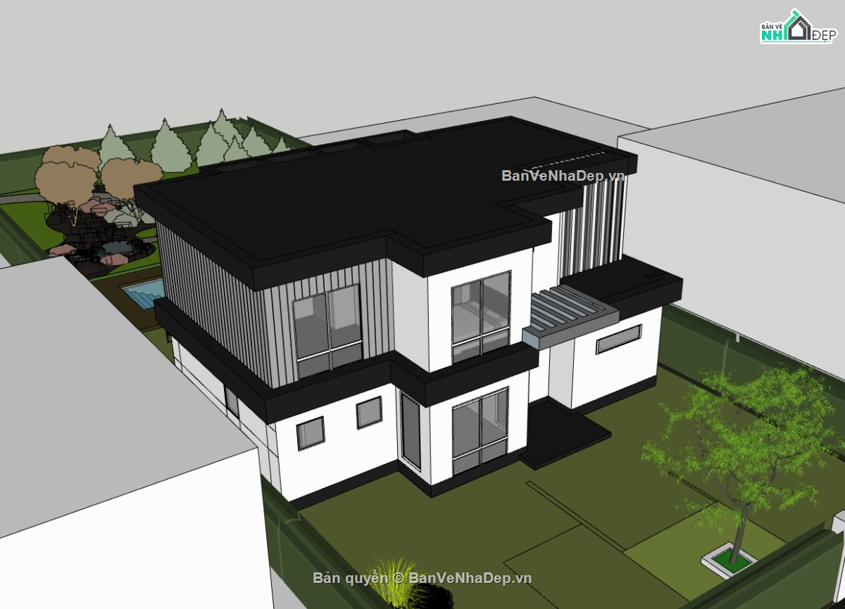 biệt thự 2 tầng,su biệt thự,sketchup biệt thự