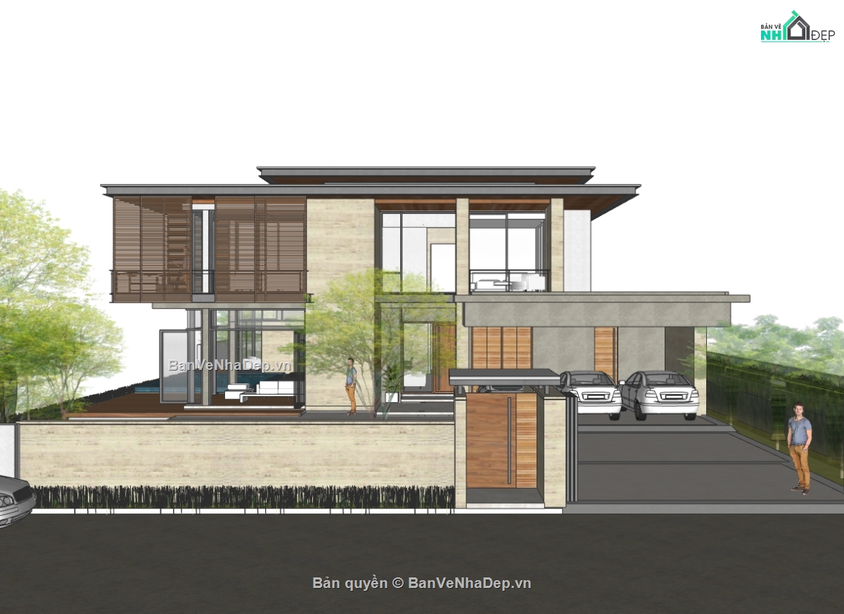 biệt thự 2 tầng,su biệt thự,sketchup biệt thự