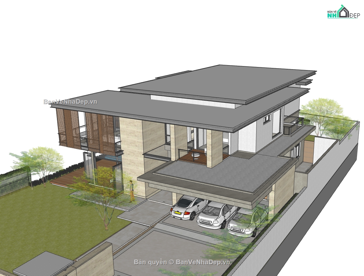 biệt thự 2 tầng,su biệt thự,sketchup biệt thự