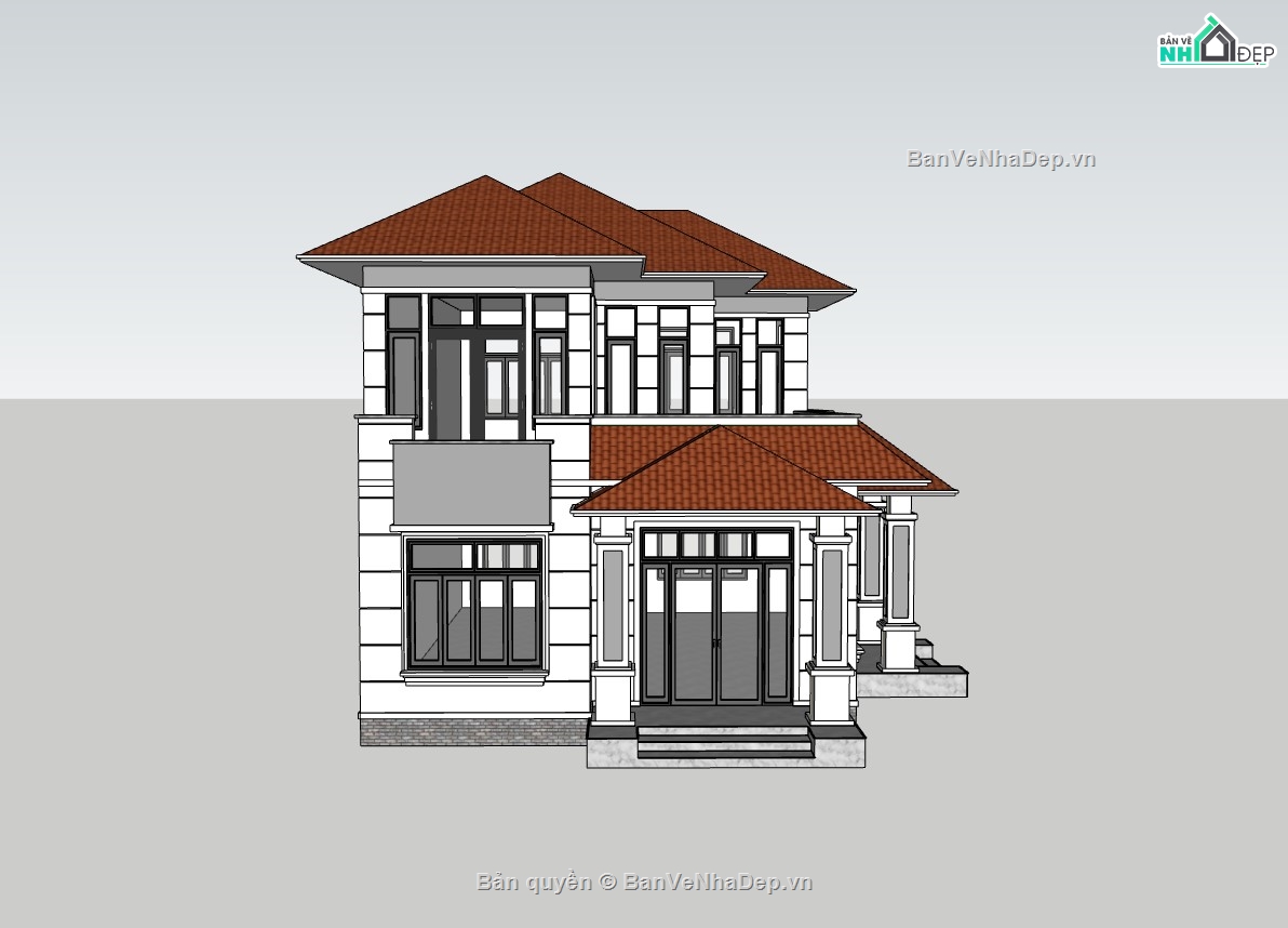 biệt thự 2 tầng,su biệt thự,sketchup biệt thự