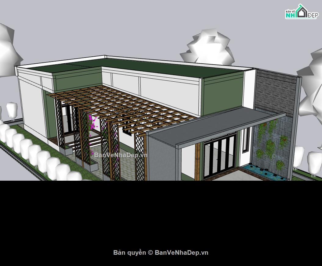 nhà 1 tầng,su nhà 1 tầng,sketchup nhà 1 tầng