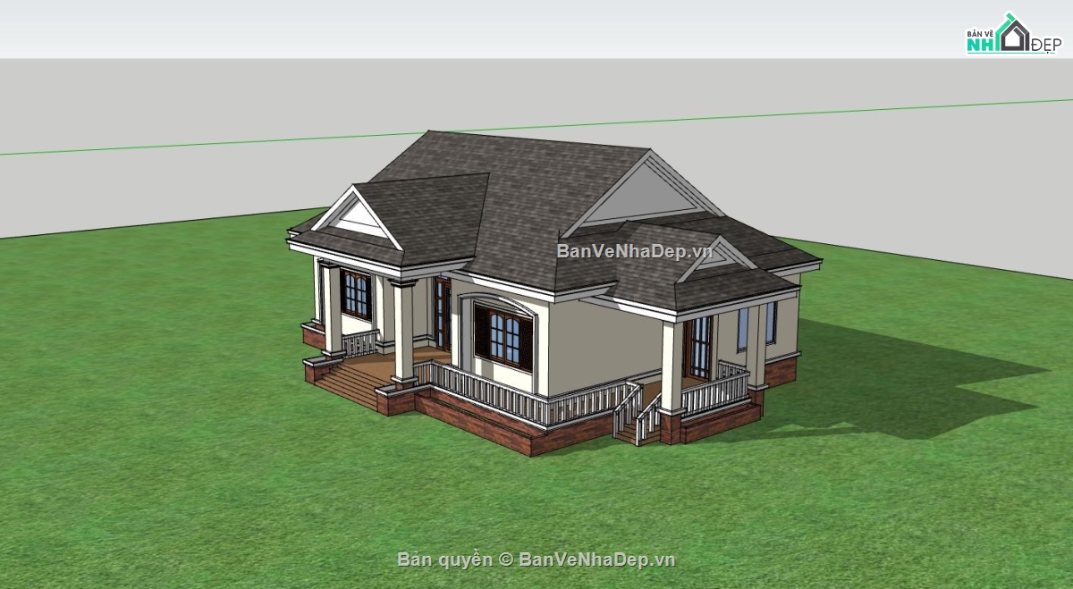 villa 1 tầng,sketchup villa 1 tầng,mẫu villa hiện đại