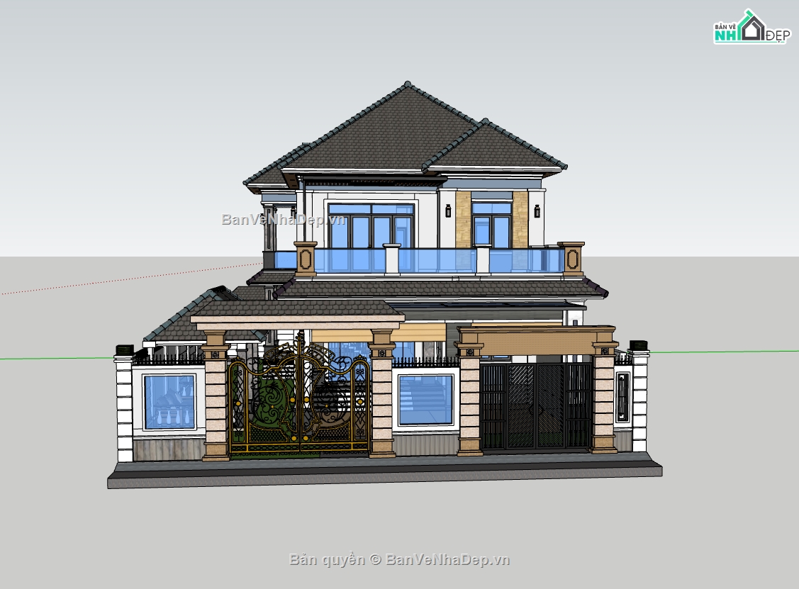 biệt thự 2 tầng,su biệt thự,sketchup biệt thự