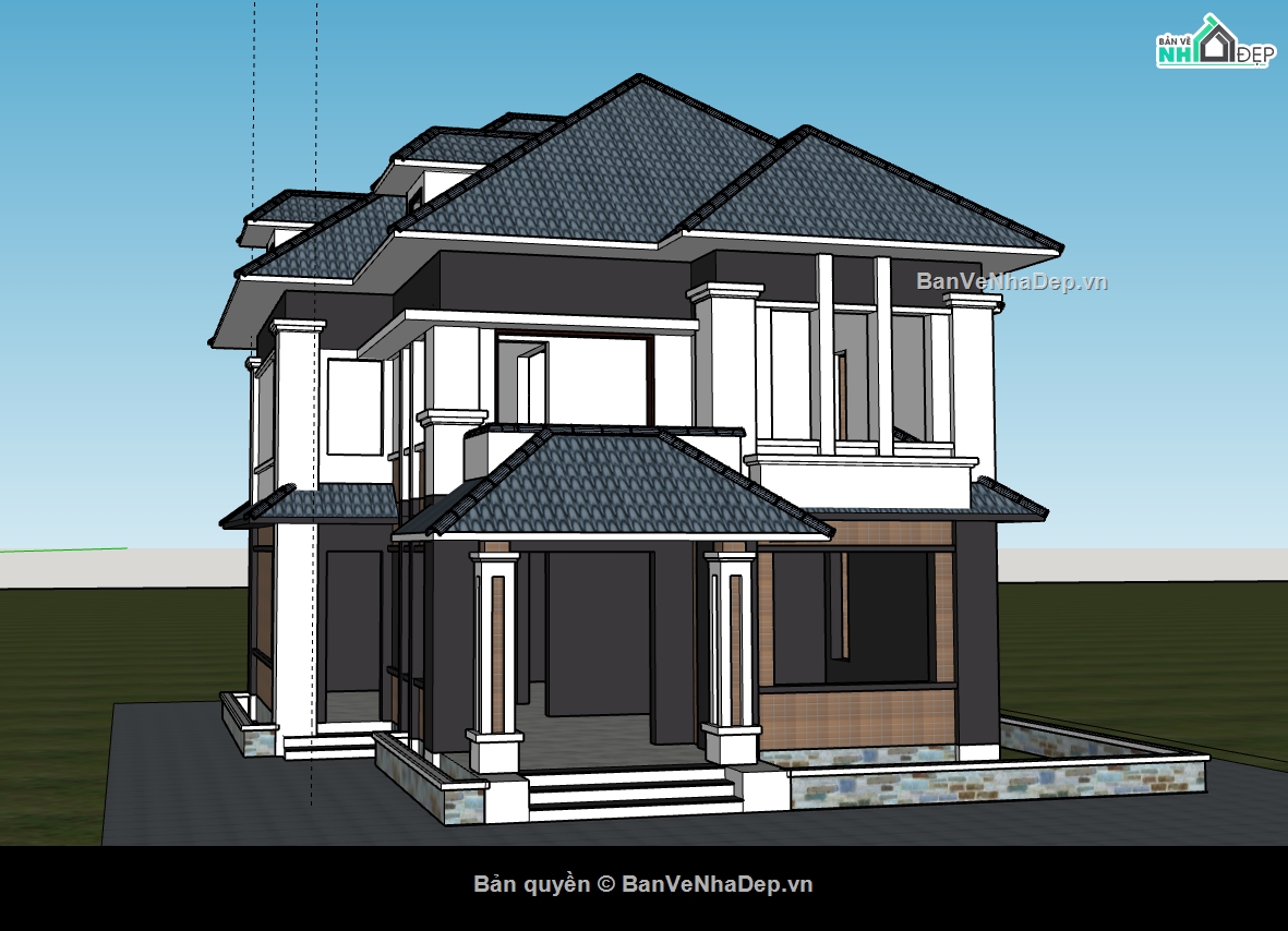 biệt thự 2 tầng,su biệt thự,sketchup biệt thự