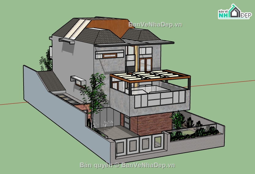 biệt thự hiện đại,biệt thự hiện đại 3 tầng,biệt thự  3 tầng,su biệt thự,sketchup biệt thự