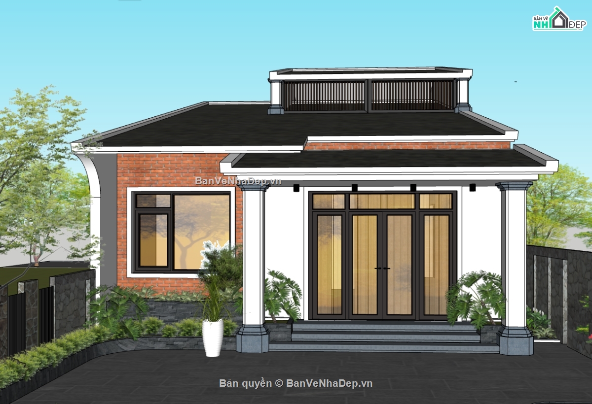 biệt thự 1 tầng,biệt thự sketchup,sketchup biệt thự