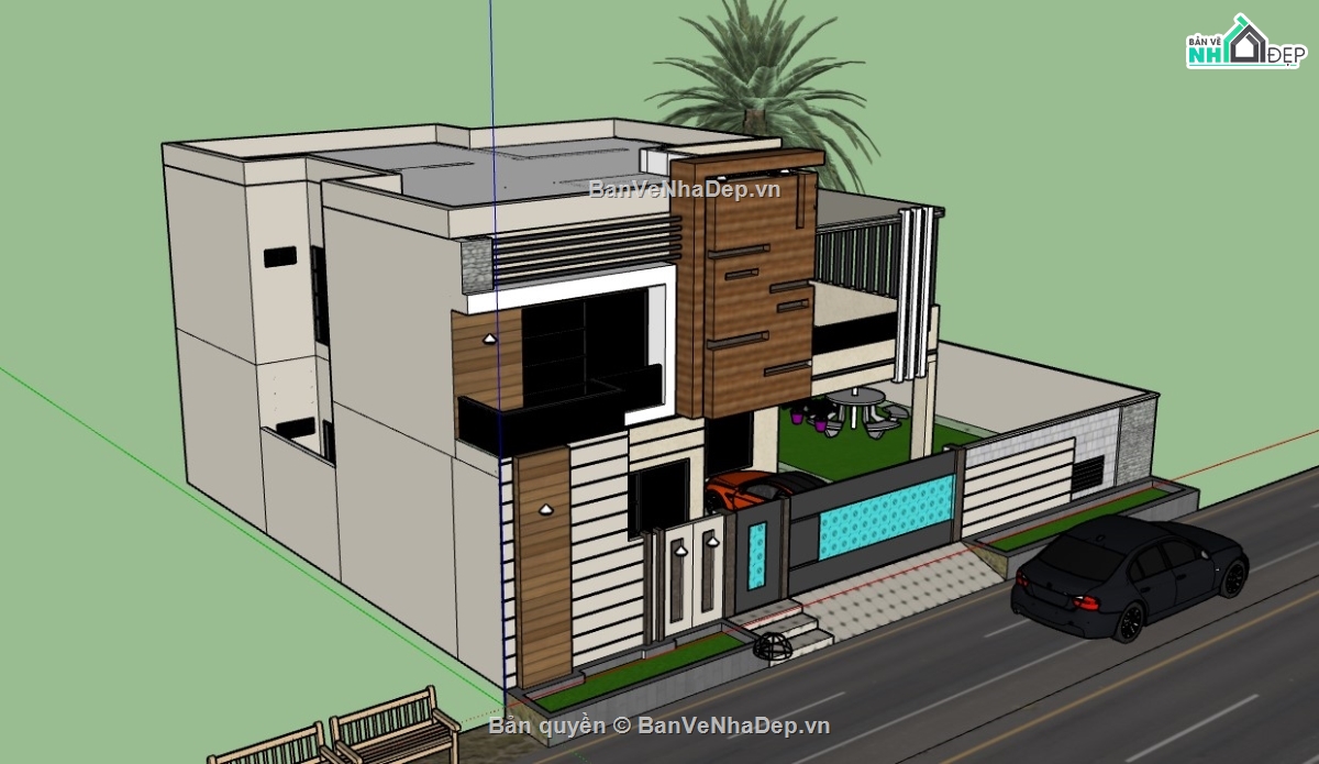 biệt thự 2 tầng,biệt thự sketchup,sketchup biệt thự