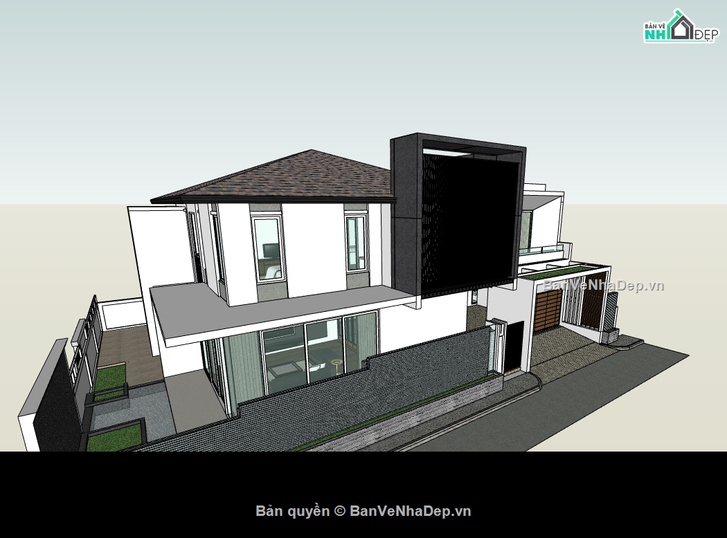 biệt thự 2 tầng,su biệt thự,sketchup biệt thự