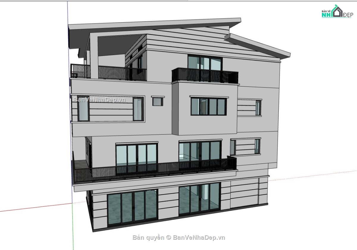 biệt thự phố,biệt thự sketchup,biệt thự 4 tầng,model su biệt thự 4 tầng