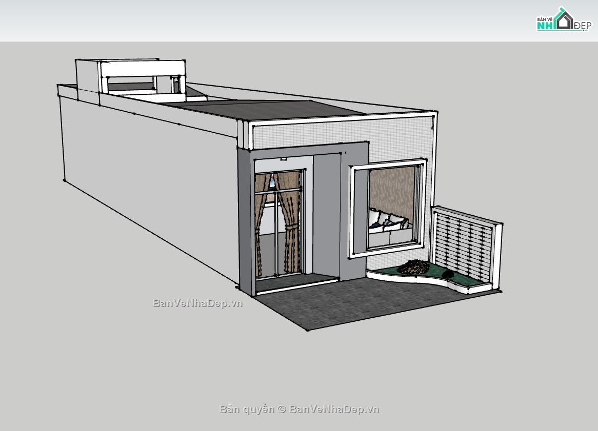 nhà 1 tầng,su nhà 1 tầng,sketchup nhà 1 tầng