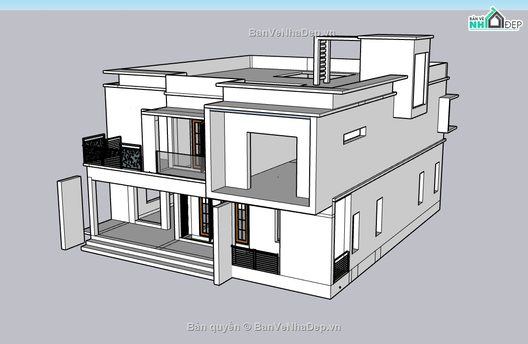biệt thự 2 tầng,su biệt thự,sketchup biệt thự