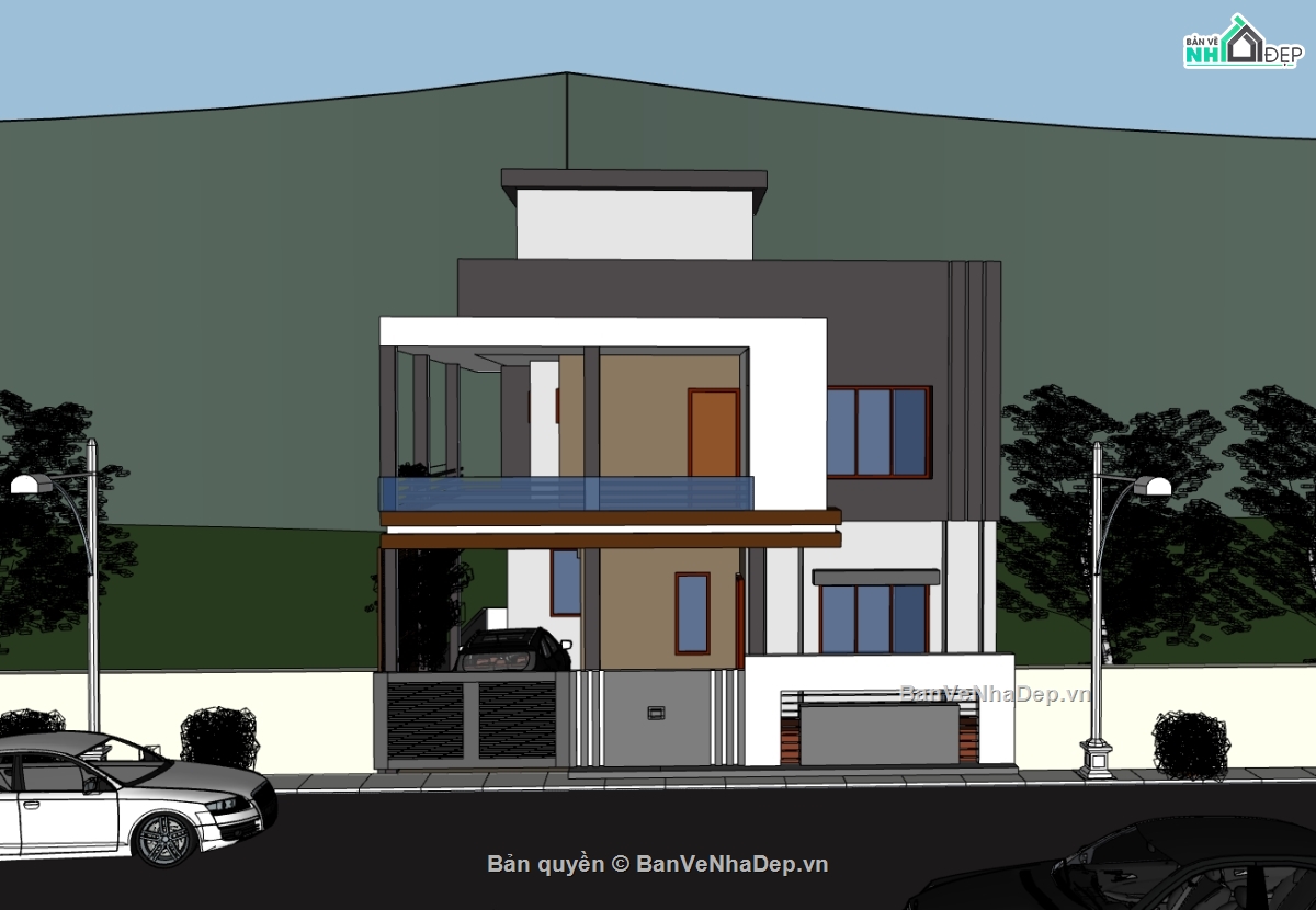 biệt thự 2 tầng,su biệt thự,sketchup biệt thự