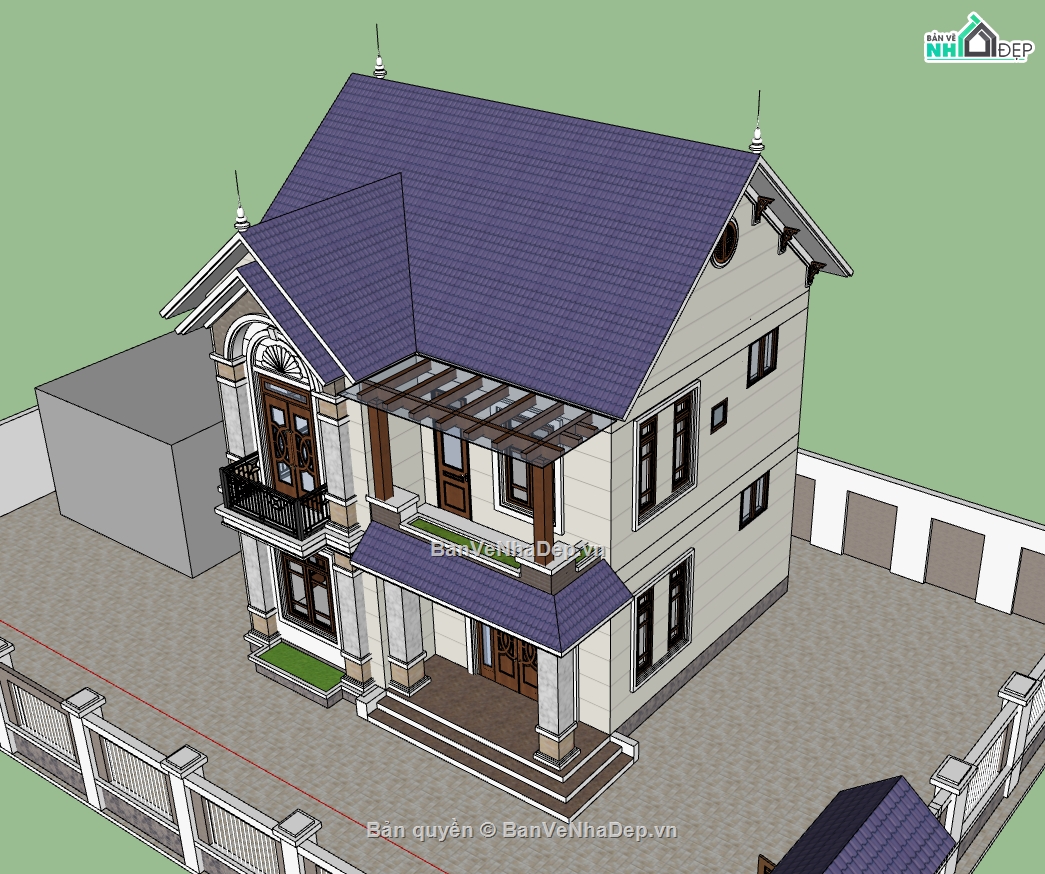 biệt thự 2 tầng,su biệt thự,sketchup biệt thự