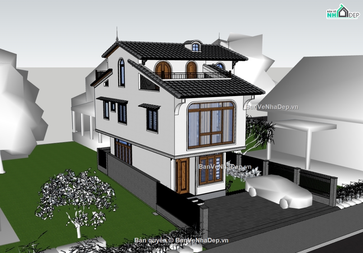 biệt thự 3 tầng,su biệt thự,sketchup biệt thự,su biệt thự 3 tầng