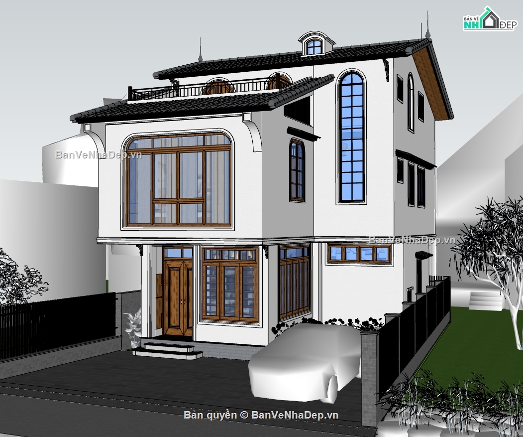 biệt thự 3 tầng,su biệt thự,sketchup biệt thự,su biệt thự 3 tầng