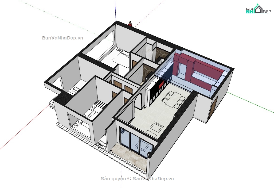 nhà phố 1 tầng,nhà phố sketchup,sketchup nhà 1 tầng,Mẫu thiết kế tầng 1