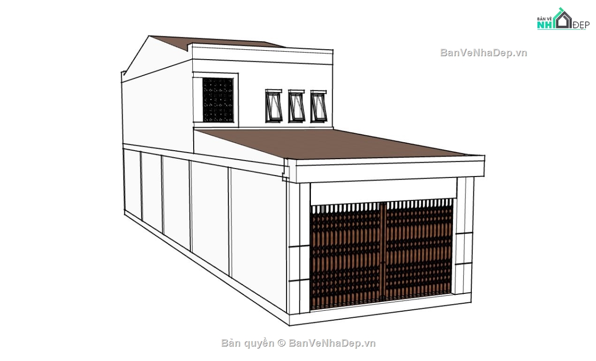 nhà phố 2 tầng,model sketchup nhà phố 2 tầng,phối cảnh nhà phố 2 tầng,thiết kế nhà phố 2 tầng