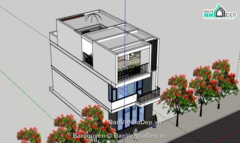Nhà phố 3 tầng,Model su nhà phố 3 tầng,sketchup nhà phố 3 tầng