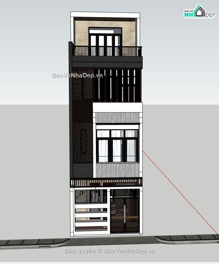 nhà phố 4 tầng,phối cảnh nhà phố 4 tầng,model su nhà phố 4 tầng,thiết kế nhà phố 4 tầng