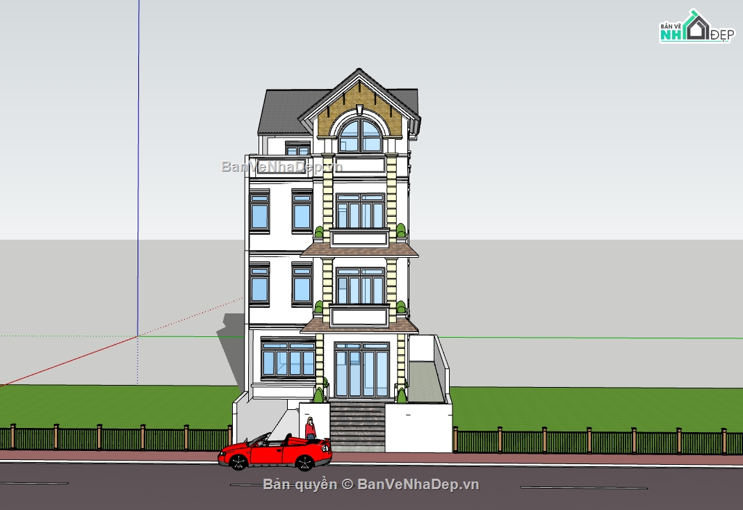 su nhà phố,sketchup nhà phố,nhà phố 4 tầng