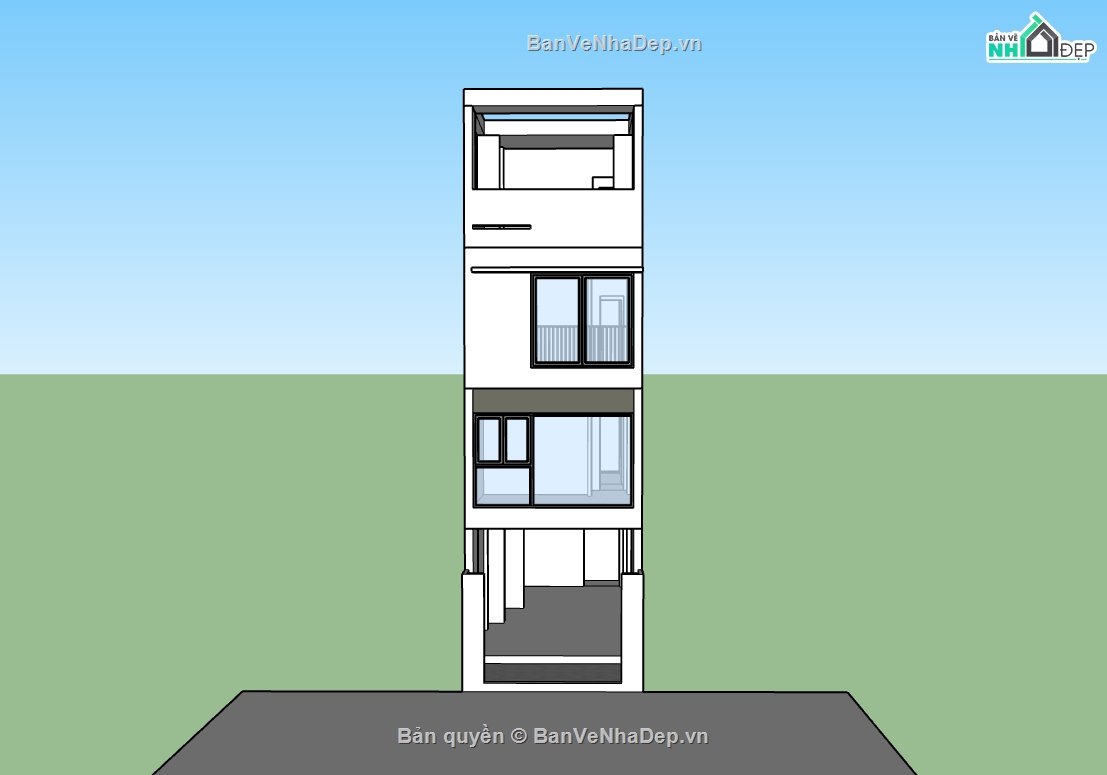 nhà 4 tầng,su nhà phố,sketchup nhà phố