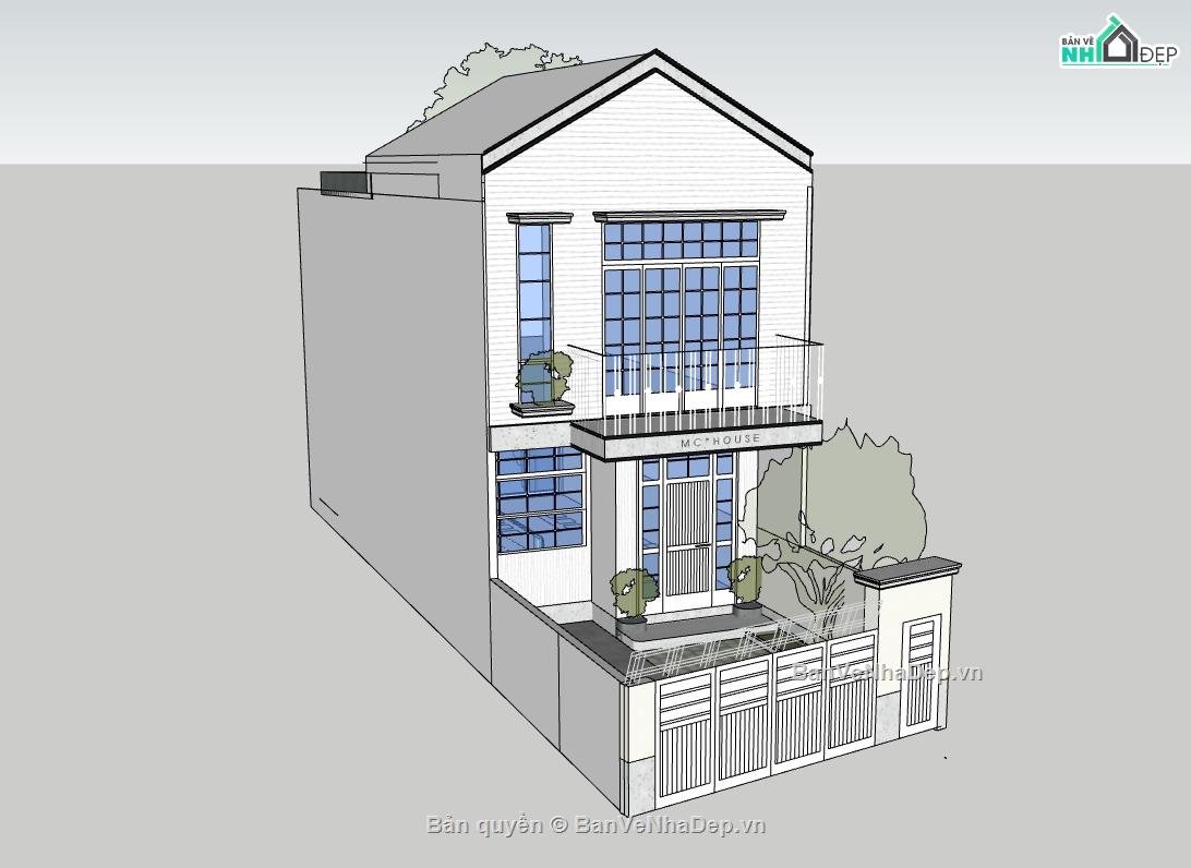 su nhà phố,sketchup nhà phố,nhà phố 2 tầng