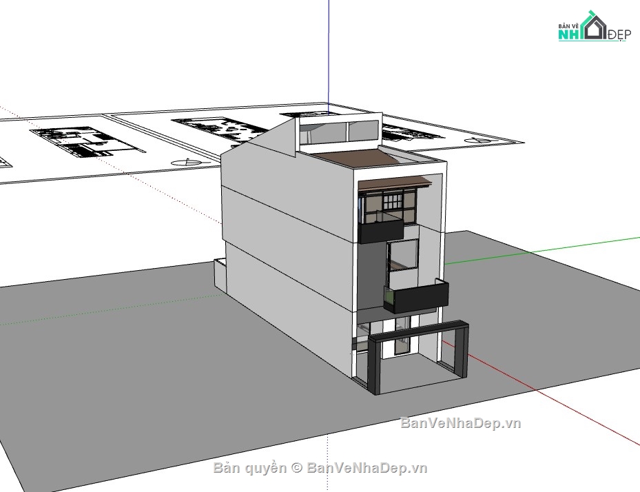 nhà phố 3 tầng,su nhà phố,sketchup nhà phố,su nhà phố 3 tầng