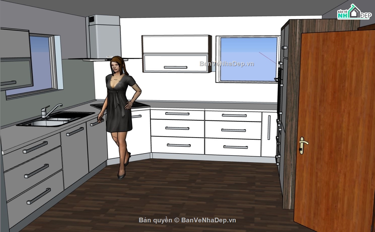 sketchup nội thất,model su nội thất phòng bếp,sketchup phòng bếp