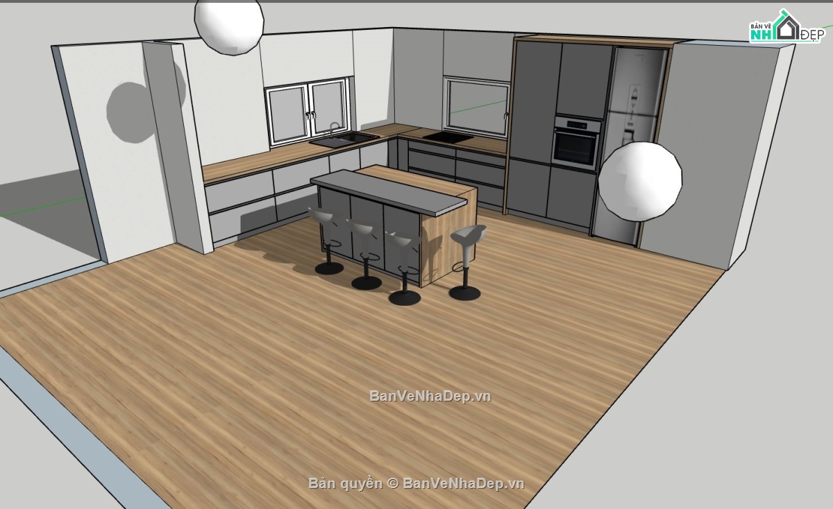 thiết kế bếp đẹp,phòng bếp sketchup,model phòng bếp đẹp,file su phòng bếp