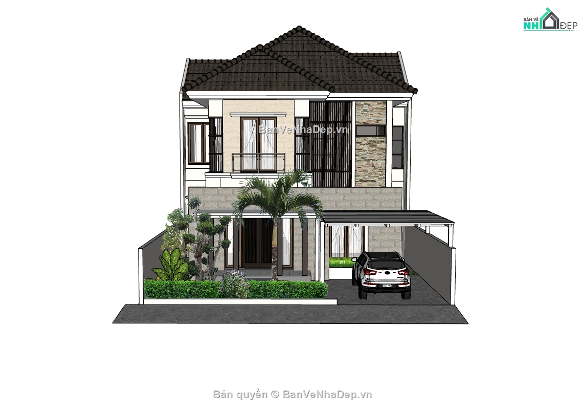 biệt thự 2 tầng,sketchup biệt thự,su biệt thự 2 tầng