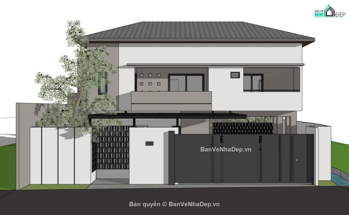 biệt thự 2 tầng,su biệt tuhjw,sketchup biệt thự