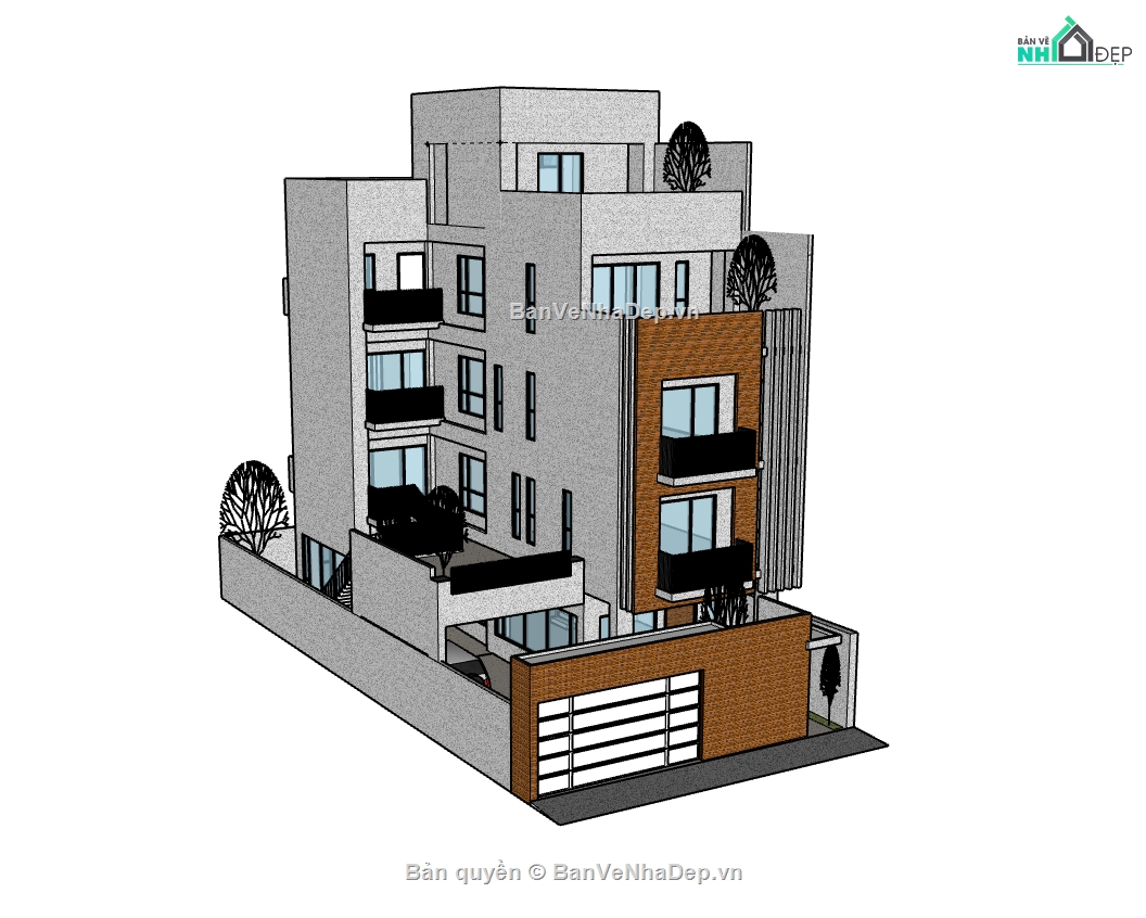 nhà phố 5 tầng,su nhà phố,sketchup nhà phố