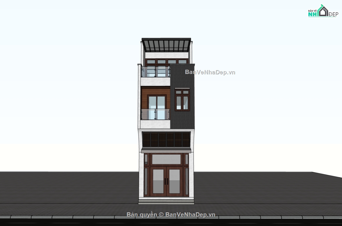 nhà phố 3 tầng,su nhà phố,sketchup nhà phố