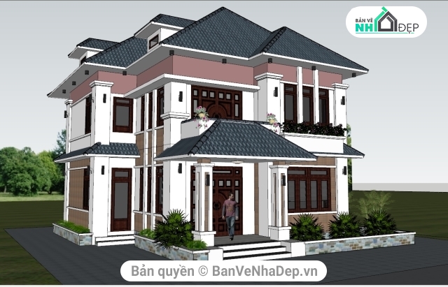 MOdel sketchup biệt thự 2 tầng,File sketchup Biệt thự 2 tầng,sketchup biệt thự 2 tầng hiện đại,biệt thự 2 tầng,biệt thự